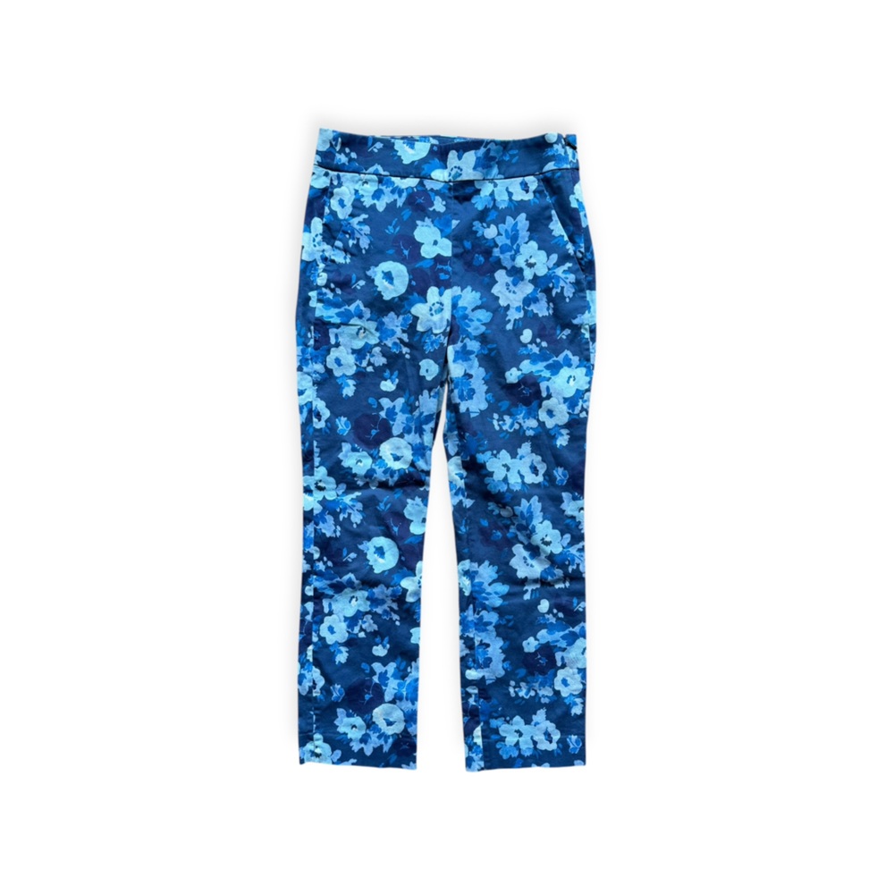 J. Crew pants blue floral pattern casual Sie 4 cotton blend
